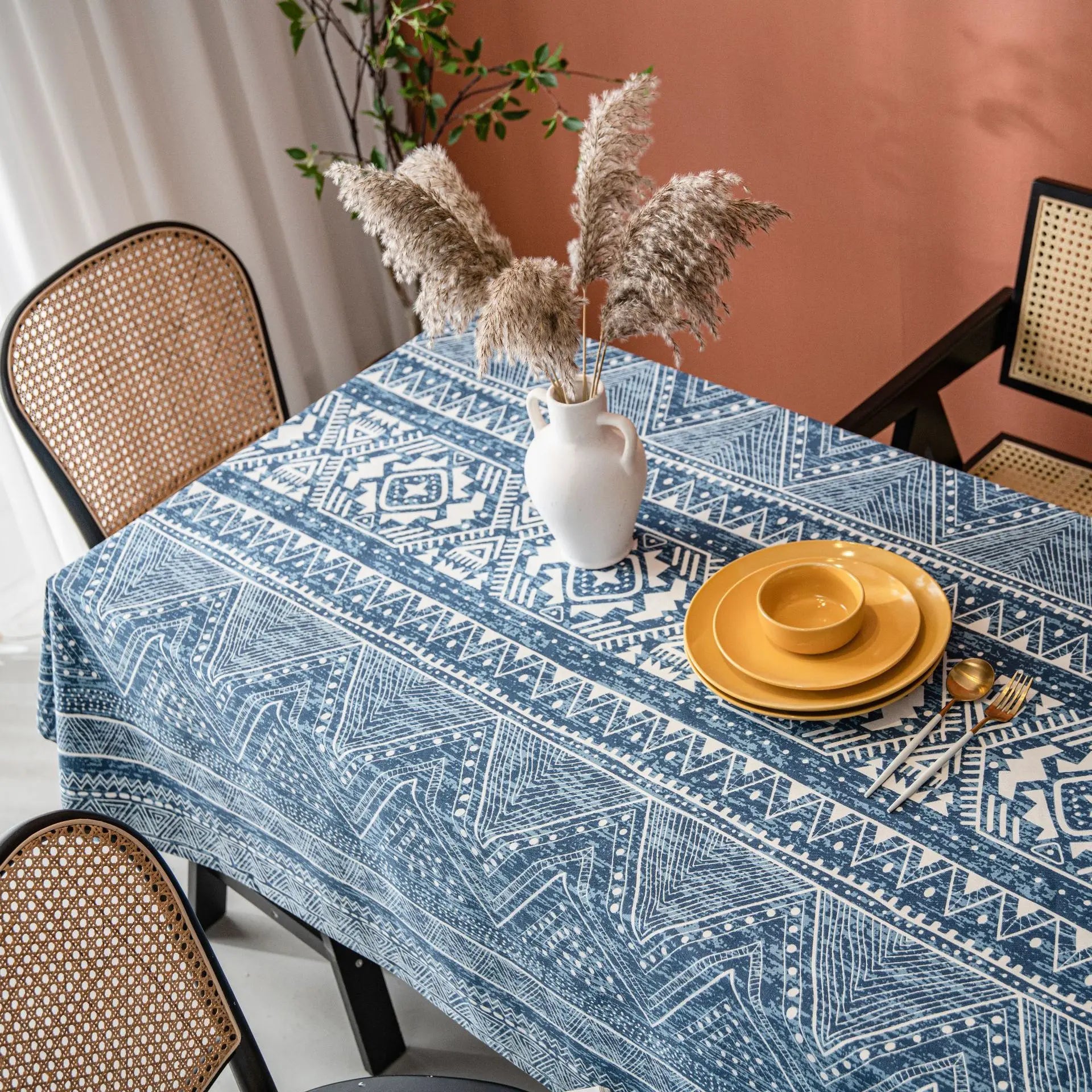 Geometric Triangle Print Tablecloth, Cotton-Linen Blend, Rectangular, Multiple Sizes Available 1