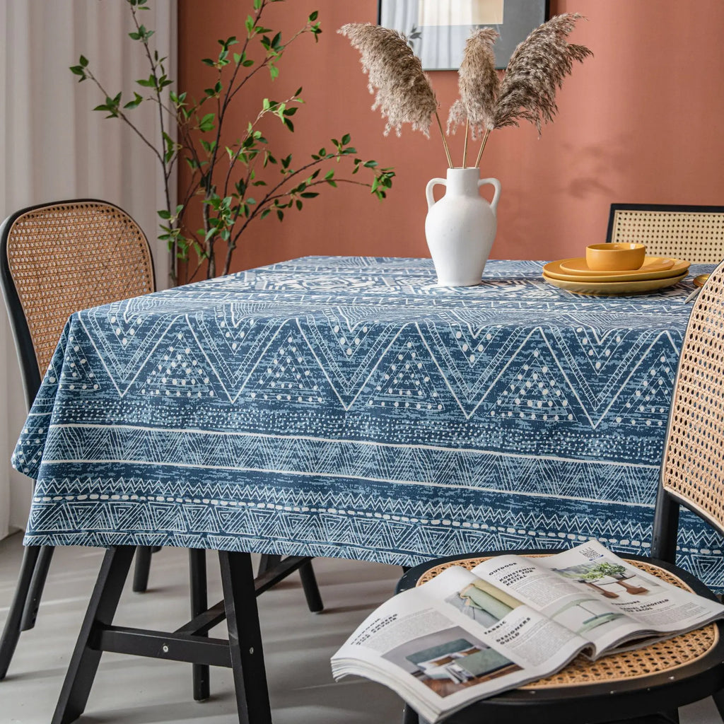 Geometric Triangle Print Tablecloth, Cotton-Linen Blend, Rectangular, Multiple Sizes Available 2
