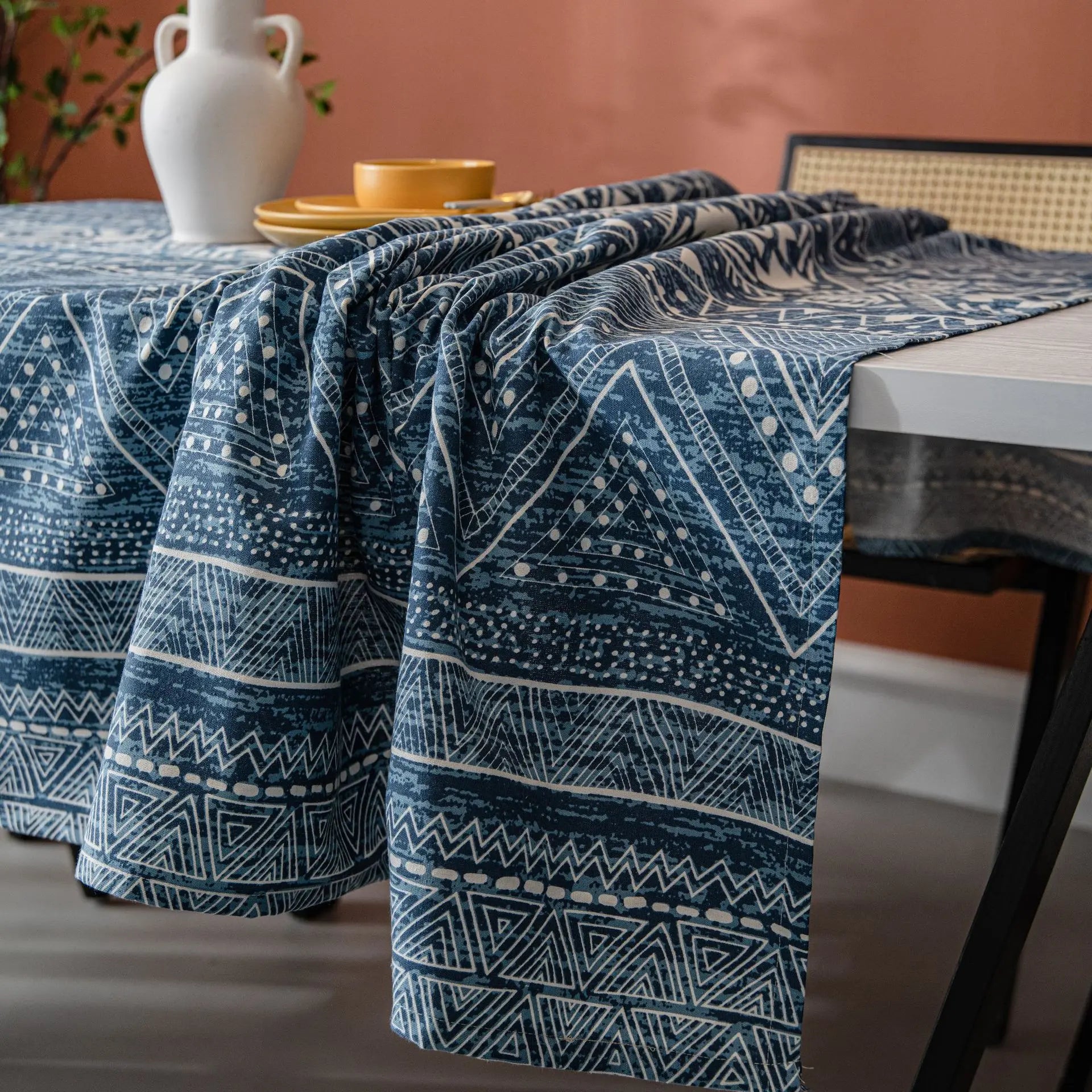 Geometric Triangle Print Tablecloth, Cotton-Linen Blend, Rectangular, Multiple Sizes Available 3