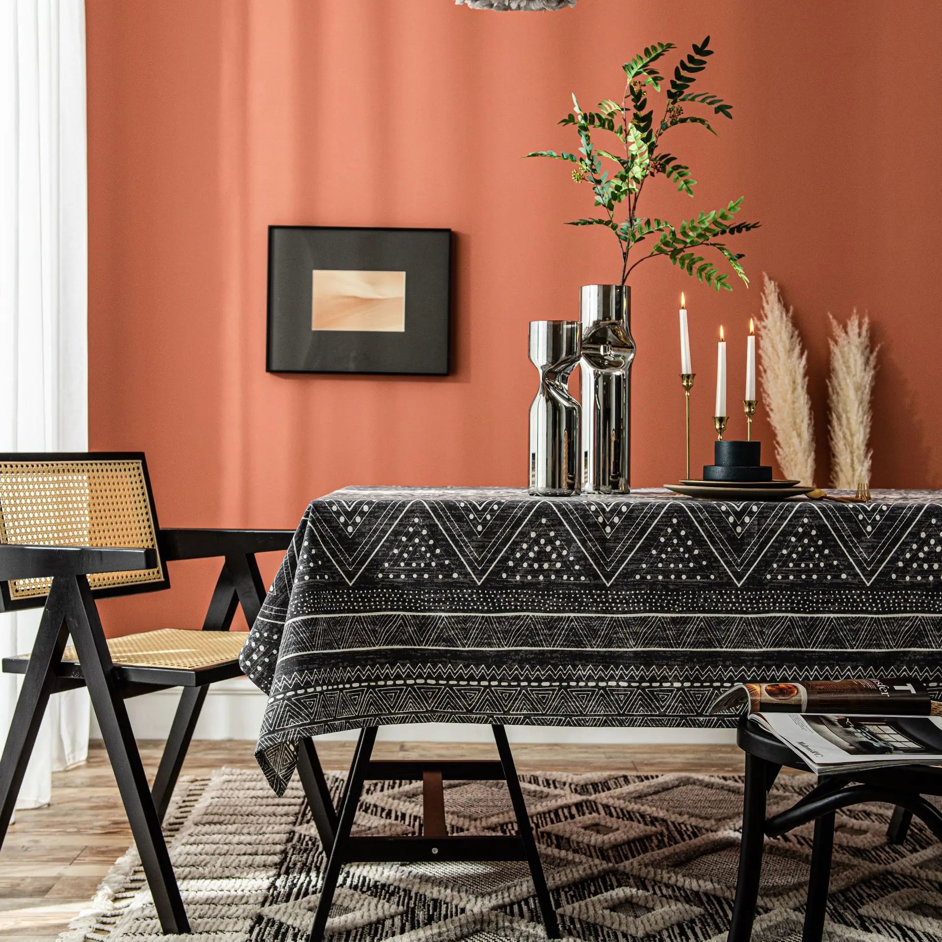 Geometric Triangle Print Tablecloth, Cotton-Linen Blend, Rectangular, Multiple Sizes Available 5