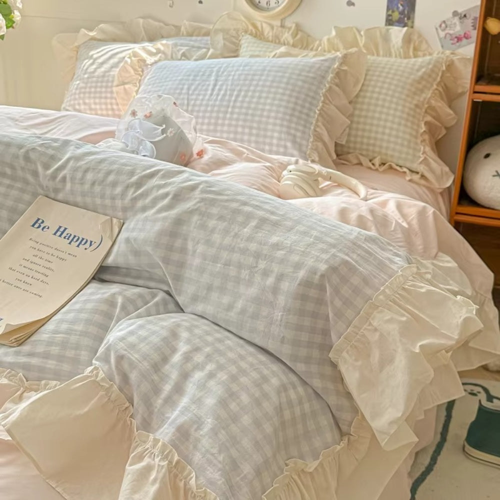 Gingham Check Bedding Set with Ruffled Edges – Cozy Cotton-Microfiber Blend 2