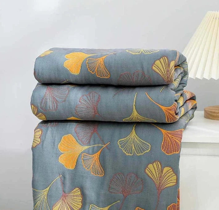 Ginkgo Leaf Throw Blanket – Reversible Cotton Comfort 0