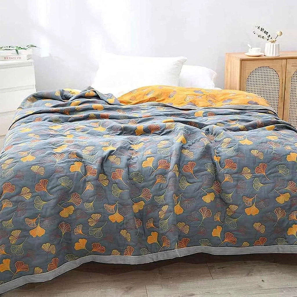 Ginkgo Leaf Throw Blanket – Reversible Cotton Comfort 1