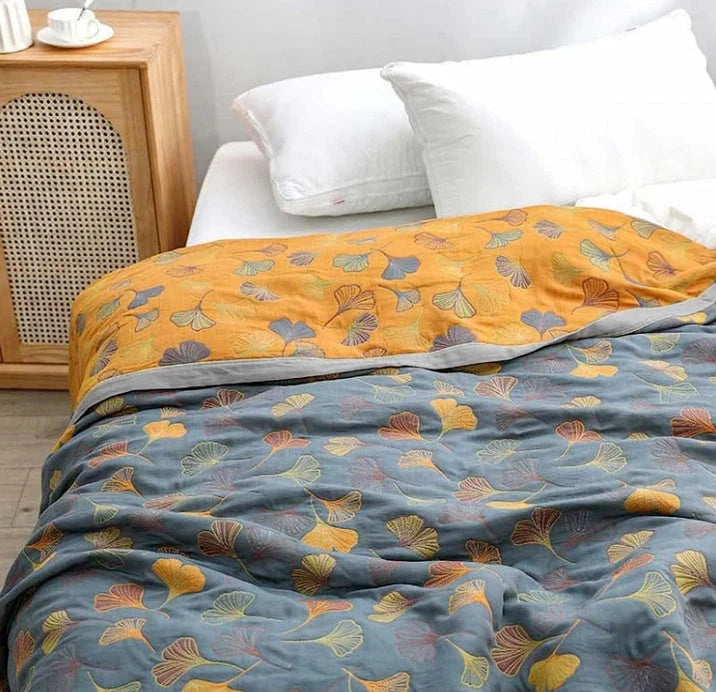 Ginkgo Leaf Throw Blanket – Reversible Cotton Comfort 2