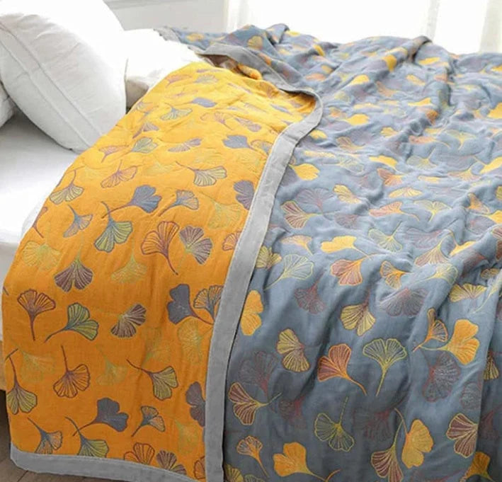 Ginkgo Leaf Throw Blanket – Reversible Cotton Comfort 3