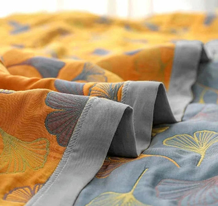 Ginkgo Leaf Throw Blanket – Reversible Cotton Comfort 4