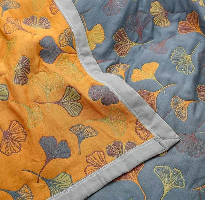 Ginkgo Leaf Throw Blanket – Reversible Cotton Comfort 5