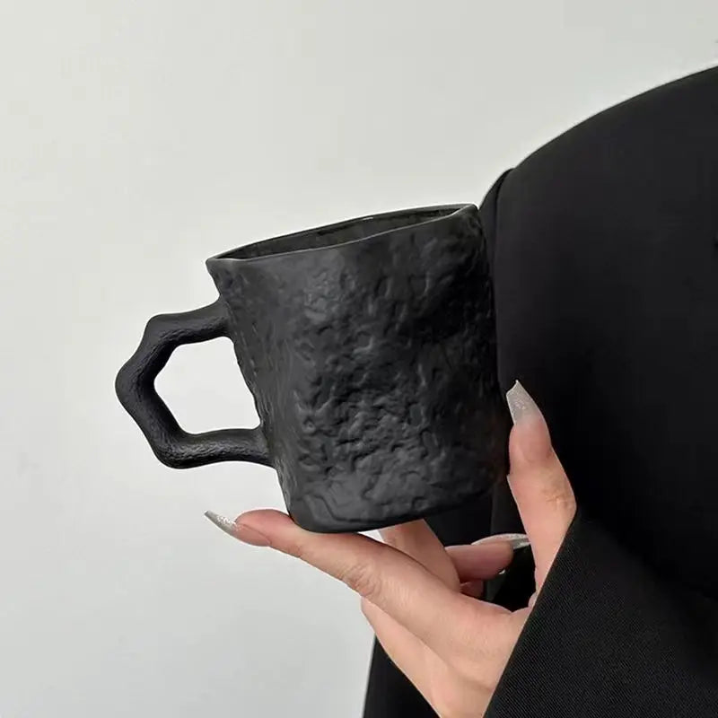 Glass coffee mug – Black rock design – Stylish drinkware for home or office 0