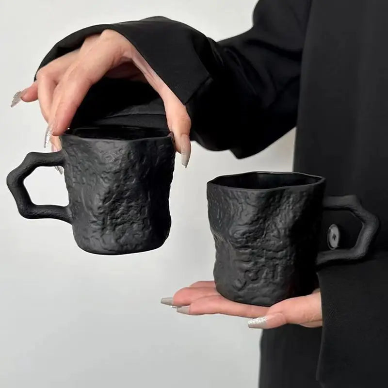 Glass coffee mug – Black rock design – Stylish drinkware for home or office 4