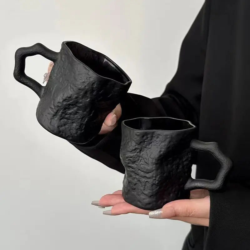 Glass coffee mug – Black rock design – Stylish drinkware for home or office 5