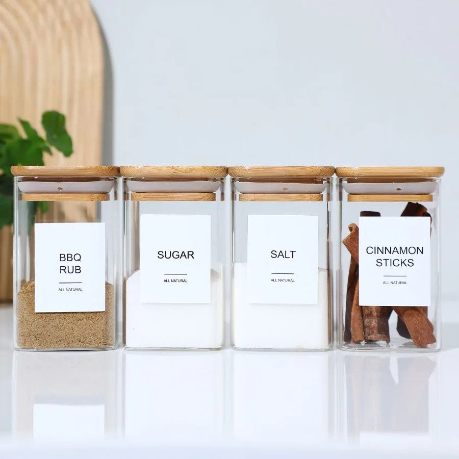 Glass spice jars – 18-piece set – Airtight bamboo lids – Minimalist design for kitchen organization 0