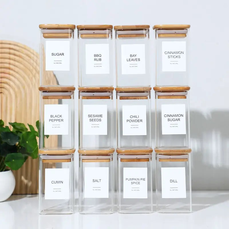 Glass spice jars – 18-piece set – Airtight bamboo lids – Minimalist design for kitchen organization 1