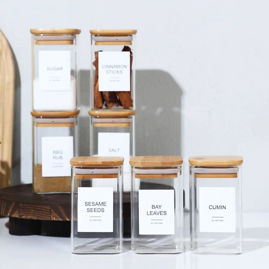 Glass spice jars – 18-piece set – Airtight bamboo lids – Minimalist design for kitchen organization 2