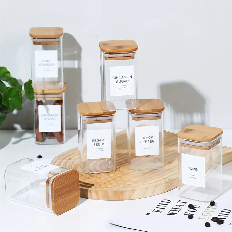 Glass spice jars – 18-piece set – Airtight bamboo lids – Minimalist design for kitchen organization 3