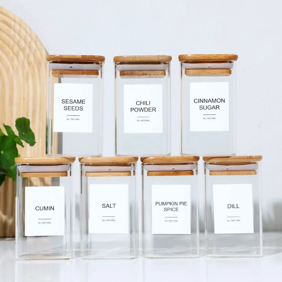 Glass spice jars – 18-piece set – Airtight bamboo lids – Minimalist design for kitchen organization 4