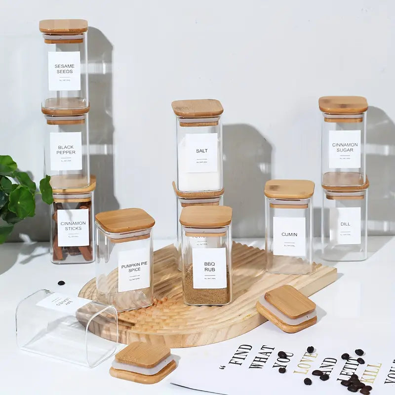 Glass spice jars – 18-piece set – Airtight bamboo lids – Minimalist design for kitchen organization 5