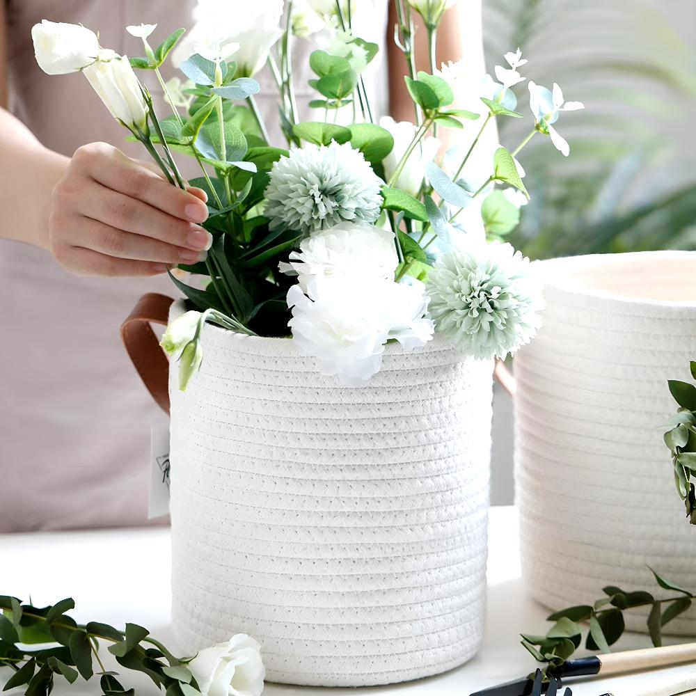 Hanging basket set – Woven cotton rope – Rustic storage solution – Ideal for plants and home décor 2