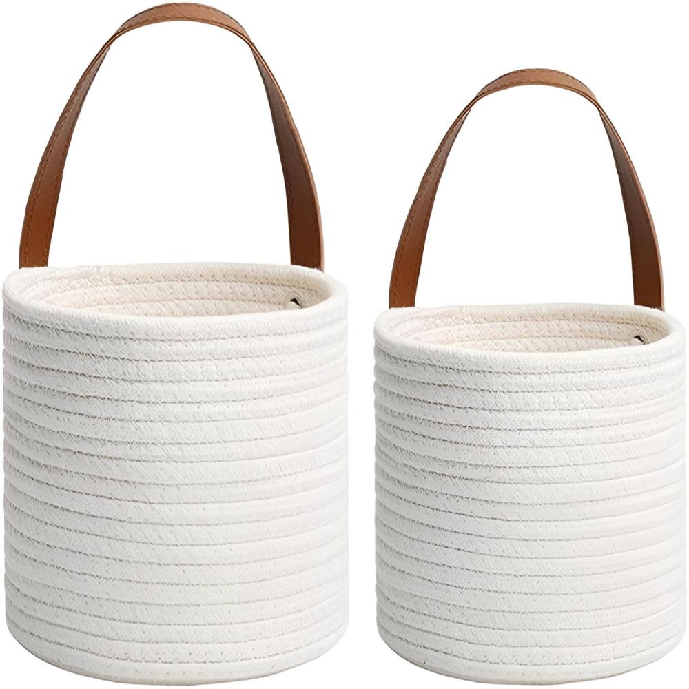 Hanging basket set – Woven cotton rope – Rustic storage solution – Ideal for plants and home décor 3