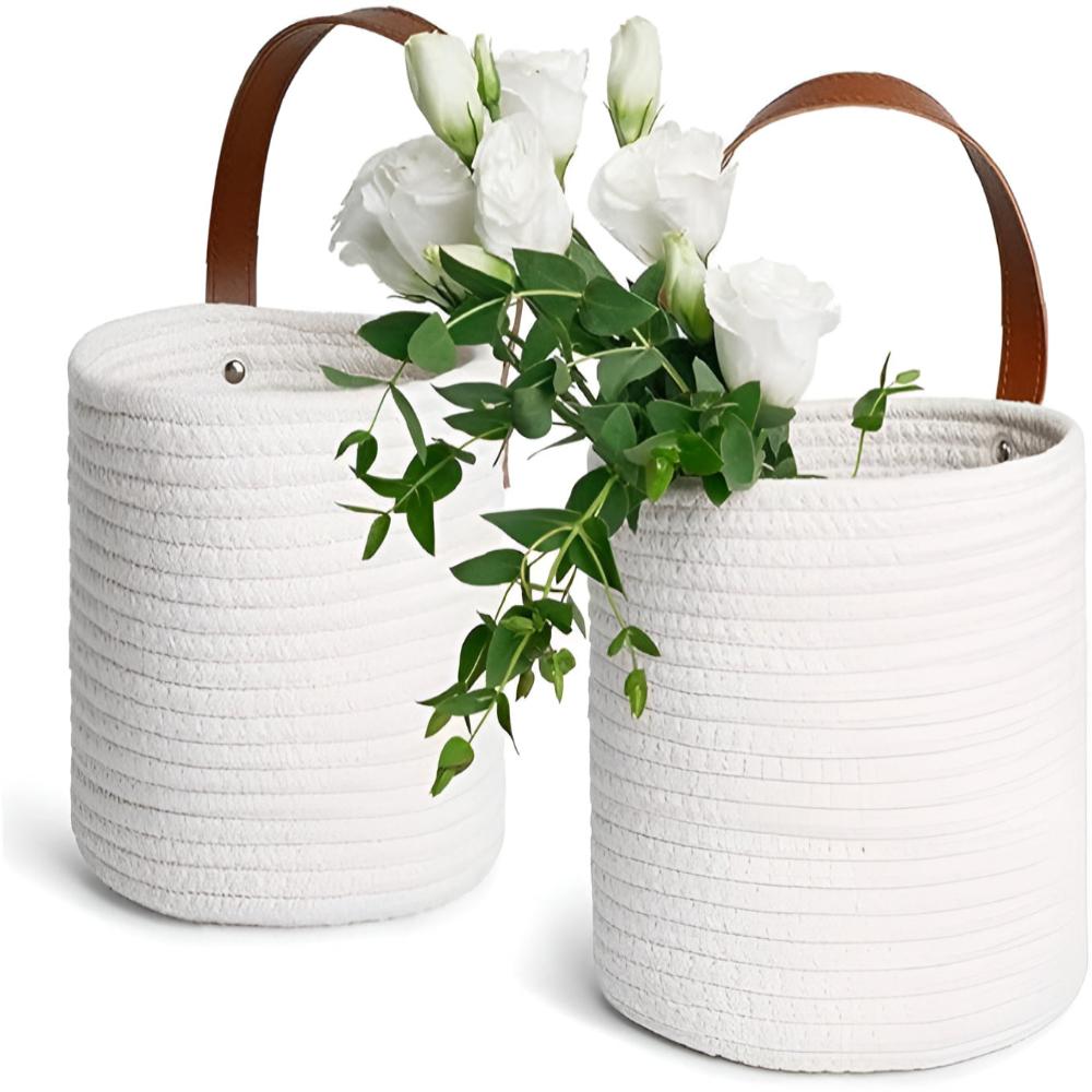 Hanging basket set – Woven cotton rope – Rustic storage solution – Ideal for plants and home décor 4