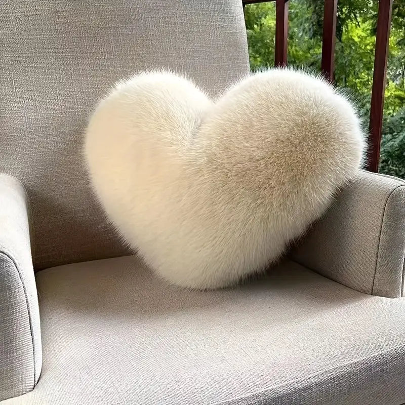 Heart-Shaped Plush Throw Pillow in Soft Faux Fur – Cozy Decorative Couch Pillow for Living Room Accents 0