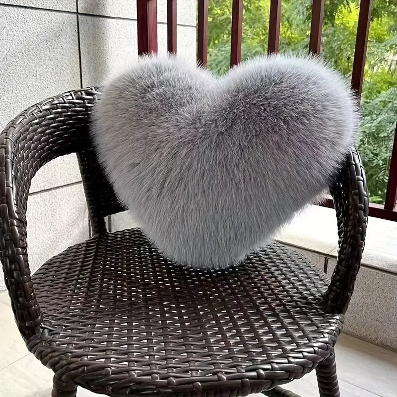 Heart-Shaped Plush Throw Pillow in Soft Faux Fur – Cozy Decorative Couch Pillow for Living Room Accents 3