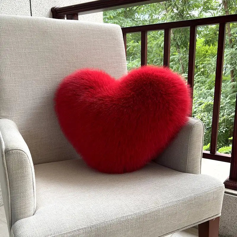 Heart-Shaped Plush Throw Pillow in Soft Faux Fur – Cozy Decorative Couch Pillow for Living Room Accents 4