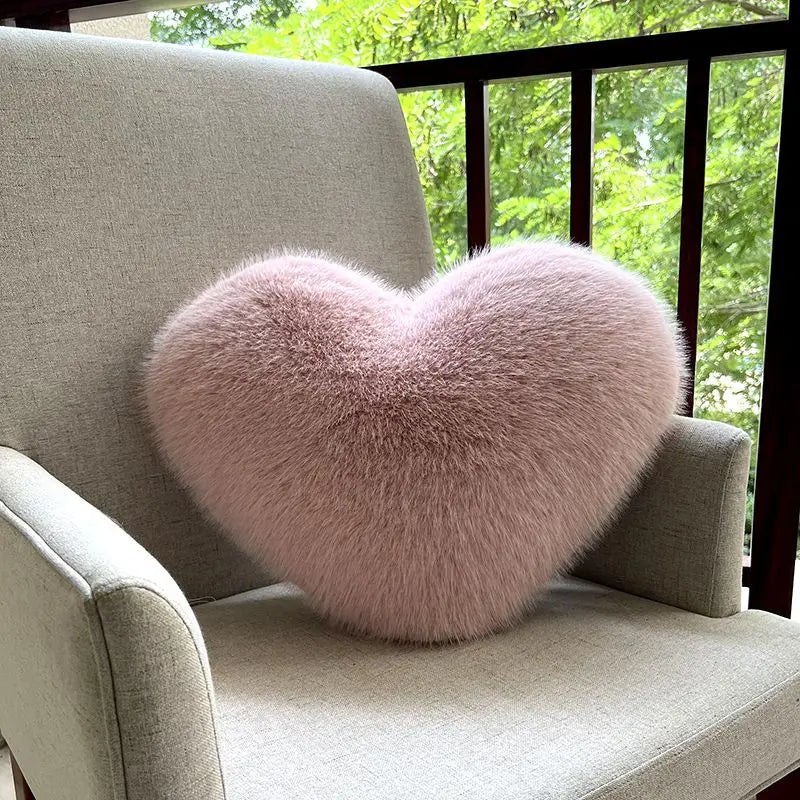 Heart-Shaped Plush Throw Pillow in Soft Faux Fur – Cozy Decorative Couch Pillow for Living Room Accents 5
