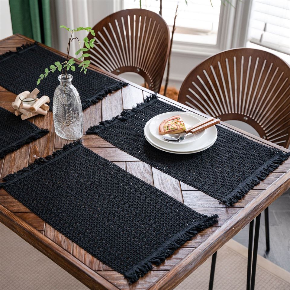 Hemp tablecloth – Handcrafted boho fringe – Natural earthy texture – Perfect for dining occasions 1