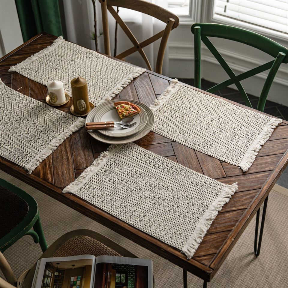 Hemp tablecloth – Handcrafted boho fringe – Natural earthy texture – Perfect for dining occasions 2