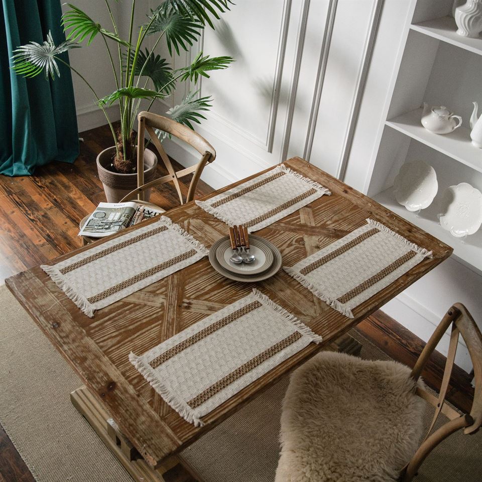 Hemp tablecloth – Handcrafted boho fringe – Natural earthy texture – Perfect for dining occasions 6
