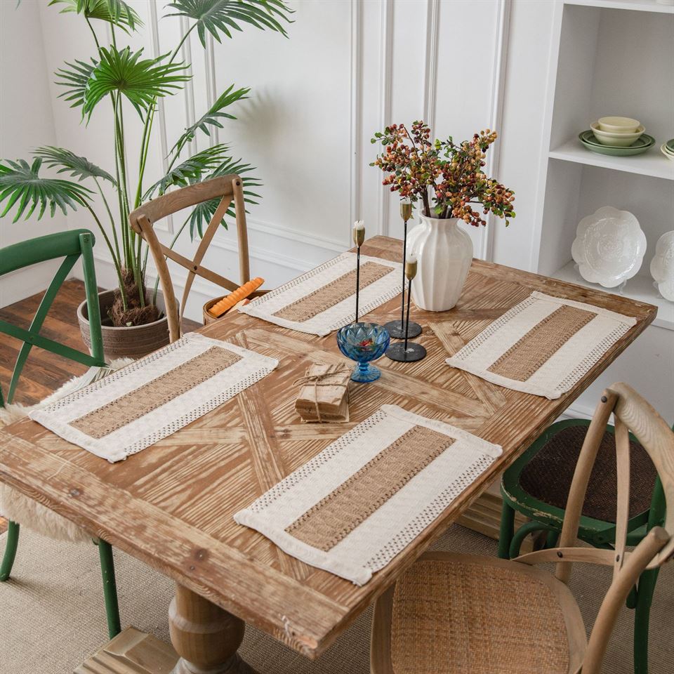 Hemp tablecloth – Handcrafted boho fringe – Natural earthy texture – Perfect for dining occasions 7