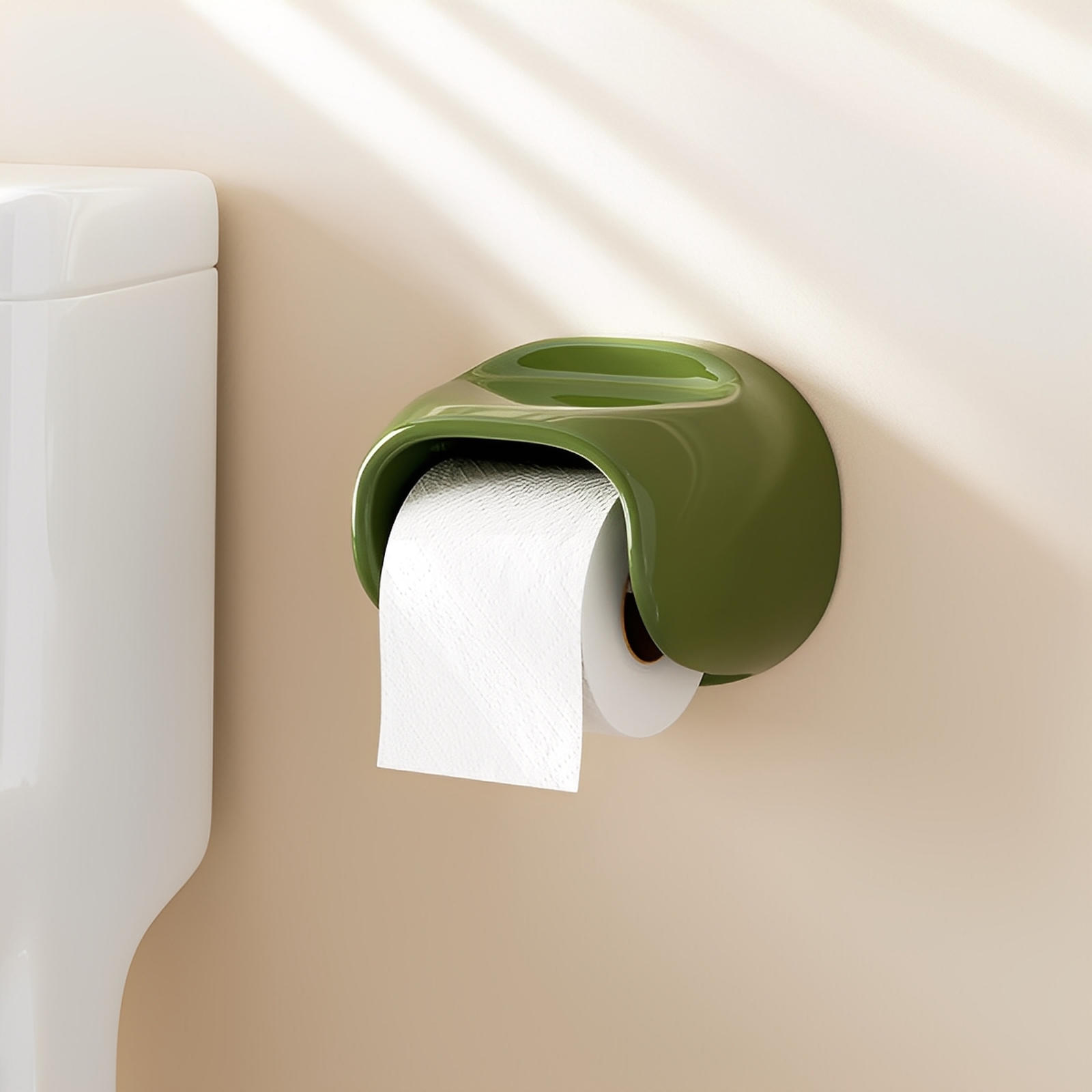 High-Gloss Toilet Paper Holder with Integrated Ledge – Retro-Modern Design, No-Drill Adhesive Mounting, Easy Underside Dispense 5