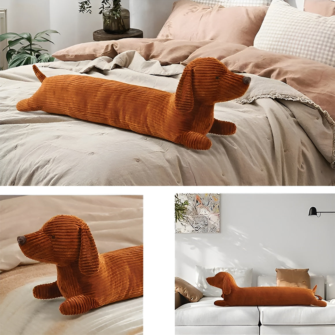 Sweet Corded Dachshund Plush Pillow