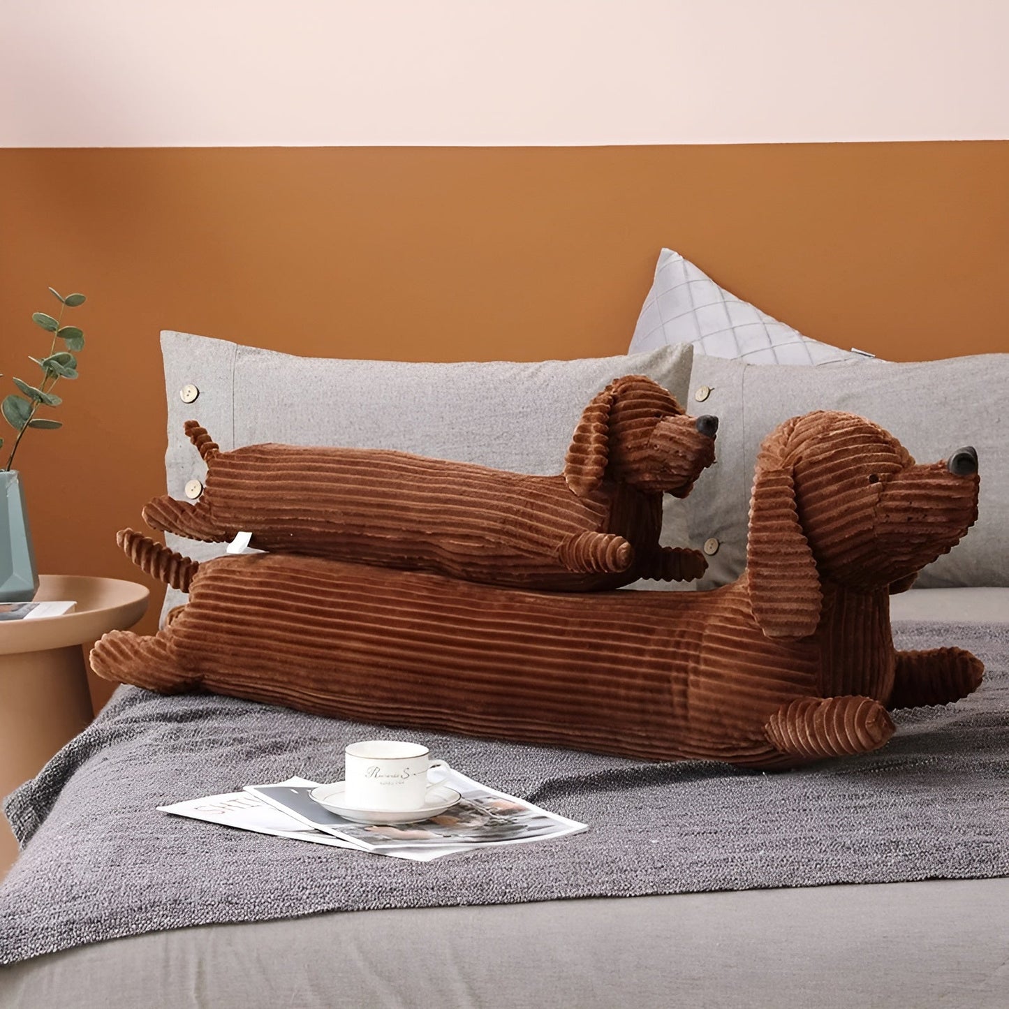 Sweet Corded Dachshund Plush Pillow