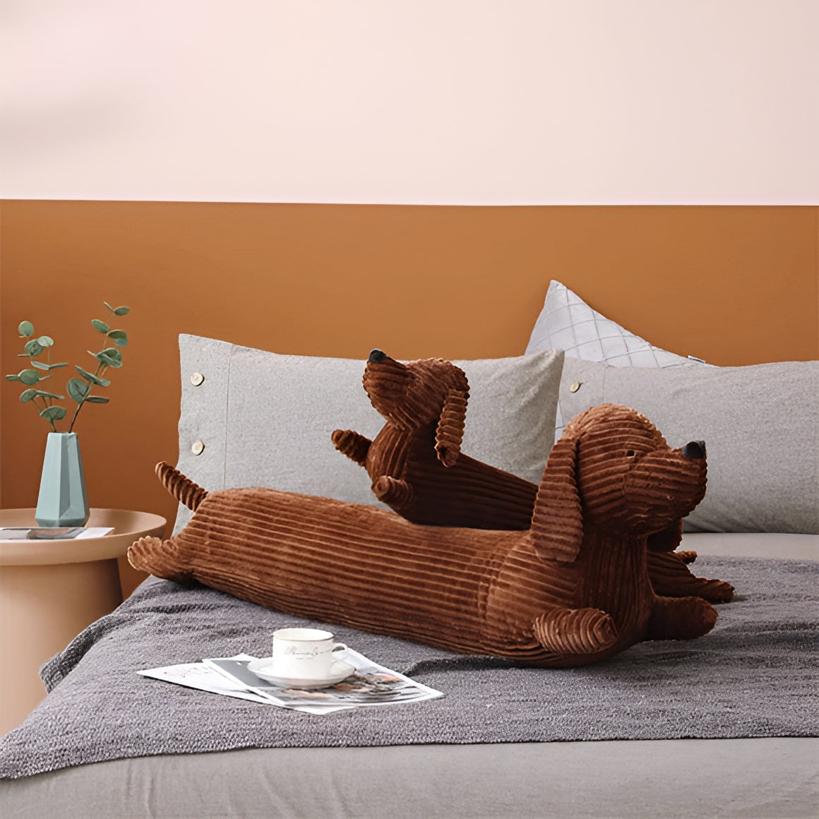 Sweet Corded Dachshund Plush Pillow