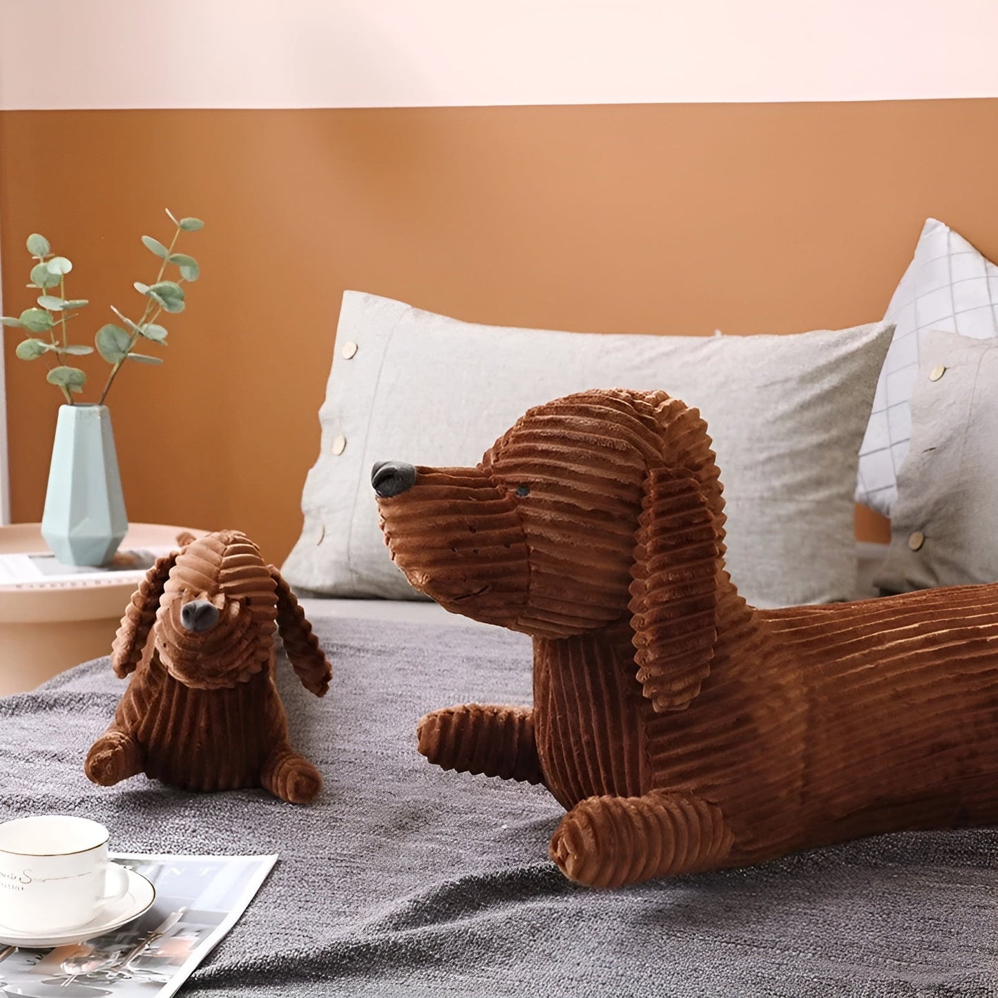 Sweet Corded Dachshund Plush Pillow