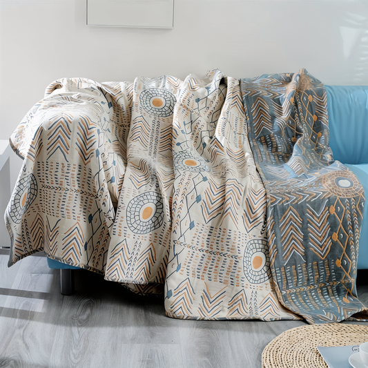 Reversible Cotton Sofa Throw with Twill Fleece