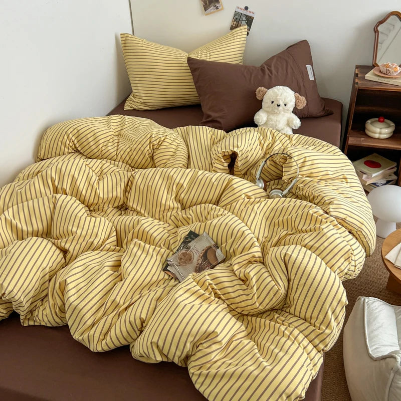 INS Blue Stripe Duvet Cover Set with Washed Cotton Fabric Ð Complete Bedding for Stylish Bedrooms 10