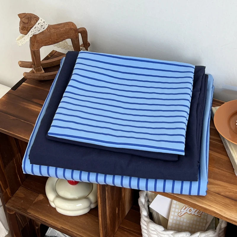 INS Blue Stripe Duvet Cover Set with Washed Cotton Fabric Ð Complete Bedding for Stylish Bedrooms 3