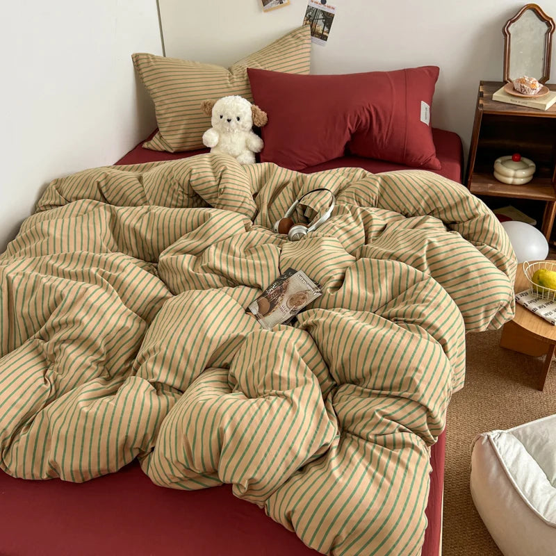 INS Blue Stripe Duvet Cover Set with Washed Cotton Fabric Ð Complete Bedding for Stylish Bedrooms 7