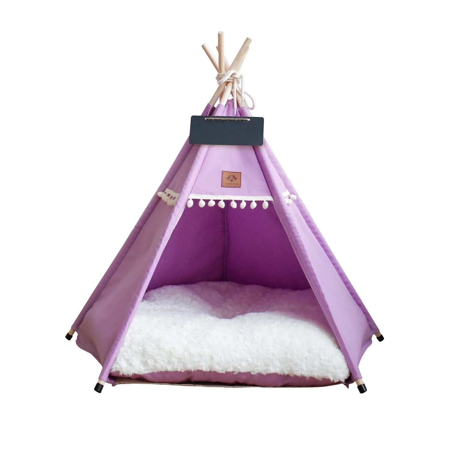 Cozy indoor canvas dog bed teepee tent in soft gray, featuring a thick, removable cushion for comfort. Stylish design with a washable fabric, perfect 9