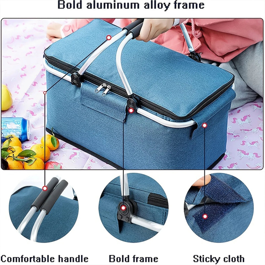Insulated Picnic Basket Cooler - Foldable Handheld Design, Spacious 15.7x9.1x7.9 Inches for Outdoor Use 5
