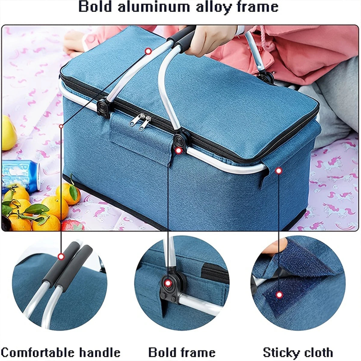 Insulated Picnic Basket Cooler - Foldable Handheld Design, Spacious 15.7x9.1x7.9 Inches for Outdoor Use 5