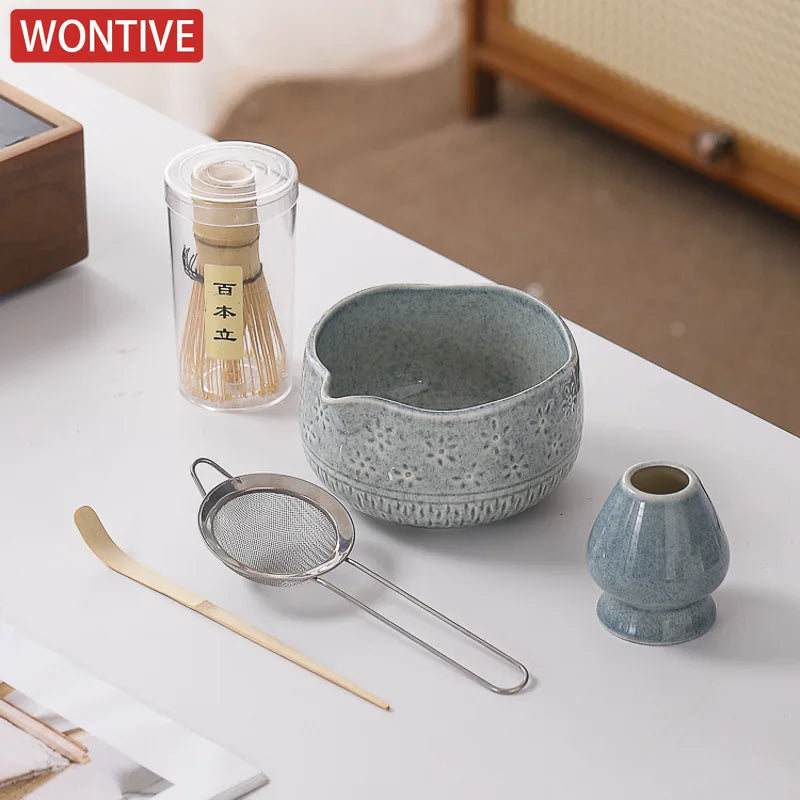 Japanese Matcha Set - Ceramic Bowl, Bamboo Whisk, and Tea Scoop for Authentic Matcha Experience 0