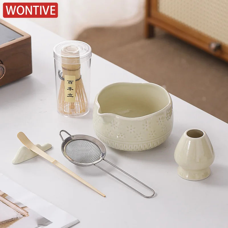 Japanese Matcha Set - Ceramic Bowl, Bamboo Whisk, and Tea Scoop for Authentic Matcha Experience 1