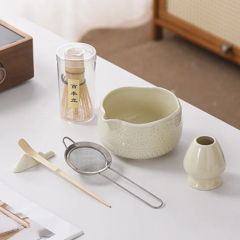 Japanese Matcha Set - Ceramic Bowl, Bamboo Whisk, and Tea Scoop for Authentic Matcha Experience