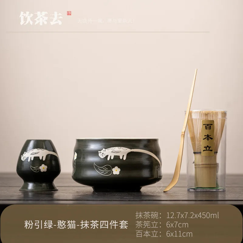 Japanese Matcha Tea Set - 5-Piece Ceramic Matcha Set with Whisk, Scoop, and Holders - Perfect Tea Gift Set 5