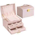 Elegant jewelry box for women made of soft velvet, featuring three spacious drawers for organized storage. The rich burgundy color adds a touch of luxury, while 2