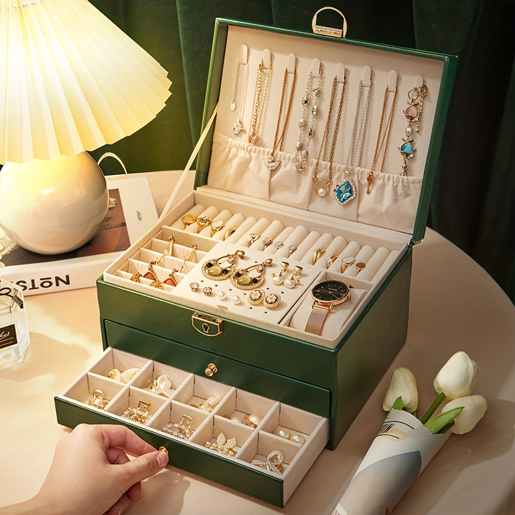 Jewelry Box for Women – PU Leather – Elegant Multi-Compartment Travel Jewelry Organizer – Lightweight and Stylish 3