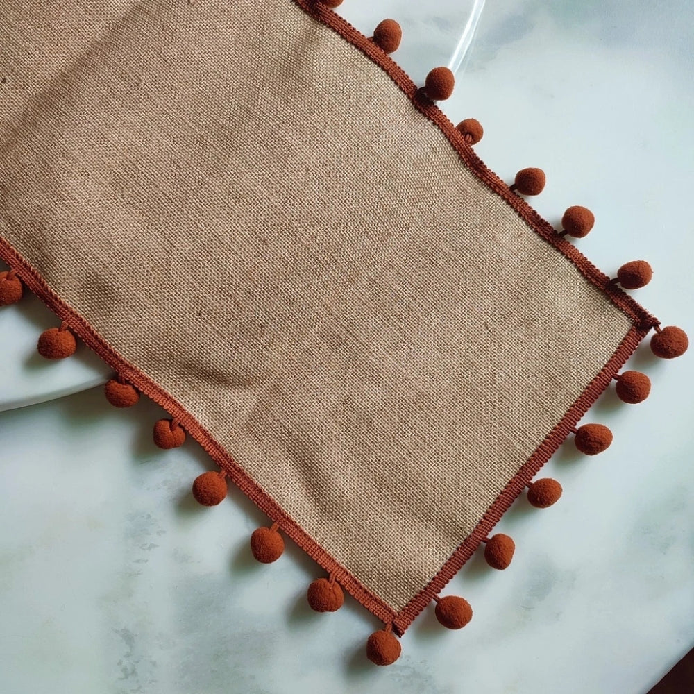 Jute table runner – Durable material – Vibrant orange pom-poms – Bohemian style for dining or living room décor 6